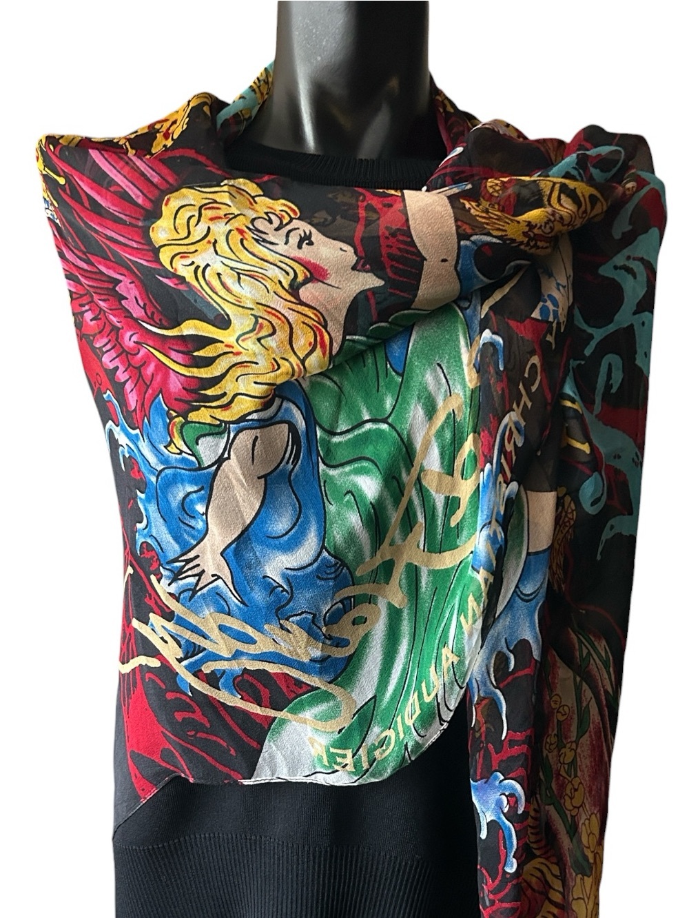 Ed Hardy by Christian Audigier Geishas & Goddesses Beautiful Ghost Silk Scarf